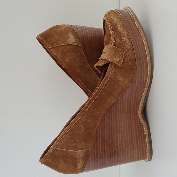 Michael Kors leather loafer wedges in luggage suede 10m - Picture 6 of 9